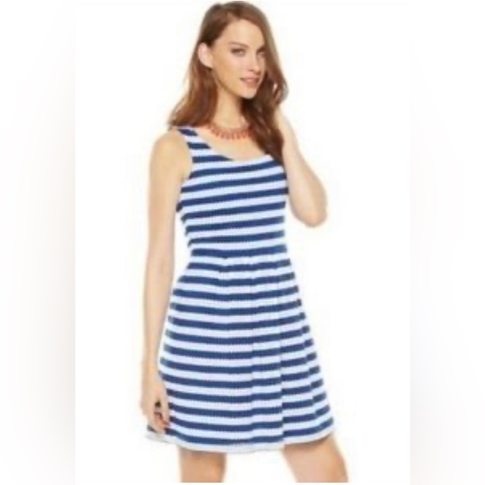 Elle Blue And White Striped Eyelet Dress-Size 4
